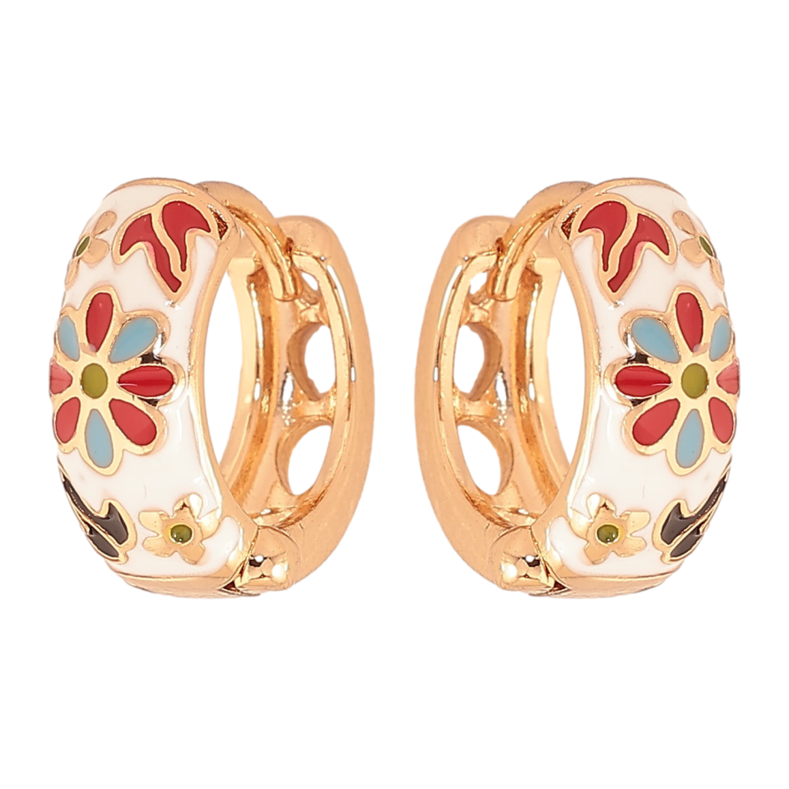 Серьги Xuping цвет Позолота 18К колечки "Узор с цветной эмалью" фото №1