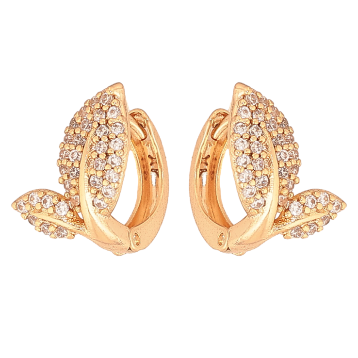 Сережки Xuping колір Позолота 18К колечка "Листочки з інкрустацією кристалами" фото №12 Сережки Xuping колір Позолота 18К колечка "Листочки з інкрустацією кристалами" фото №12