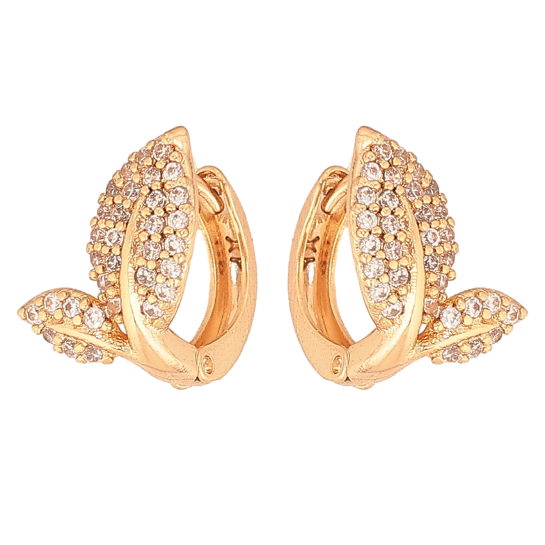 Серьги Xuping цвет Позолота 18К колечки "Листики с инкрустацией кристаллами" фото №1