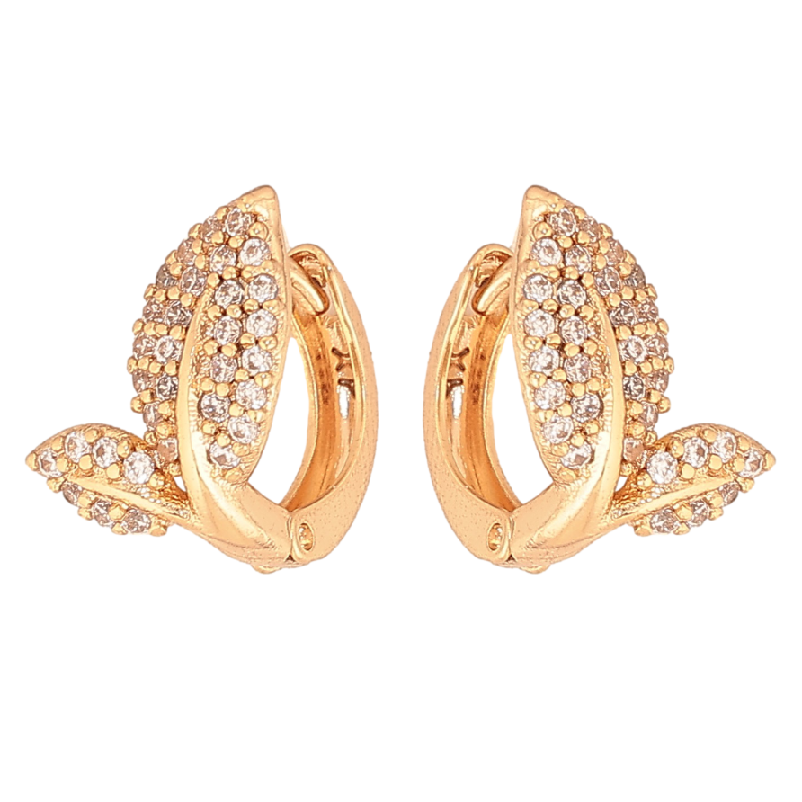 Серьги Xuping цвет Позолота 18К колечки "Листики с инкрустацией кристаллами" фото №1