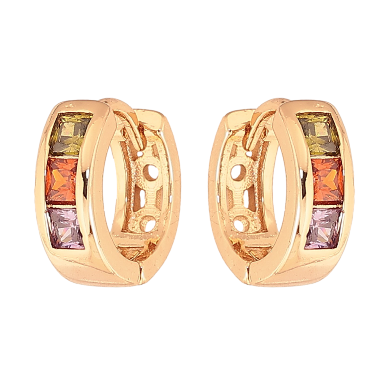 Сережки Xuping колір Позолота 18К колечка "Візерунок з кольоровими кристалами" фото №1 Сережки Xuping колір Позолота 18К колечка "Візерунок з кольоровими кристалами" фото №1