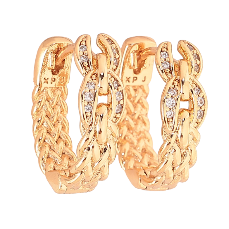 Сережки Xuping колір Позолота 18К колечка "Візерунок з кристалами" фото №1 Сережки Xuping колір Позолота 18К колечка "Візерунок з кристалами" фото №1