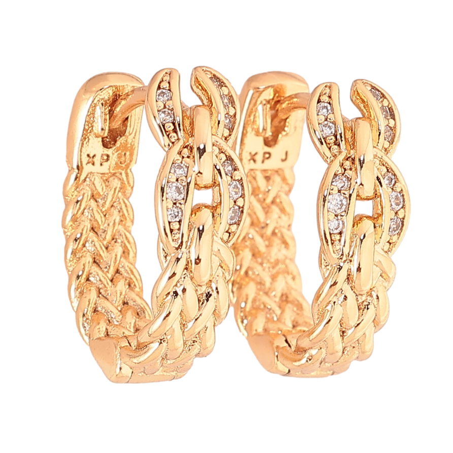 Сережки Xuping колір Позолота 18К колечка "Візерунок з кристалами" фото №1 Сережки Xuping колір Позолота 18К колечка "Візерунок з кристалами" фото №1