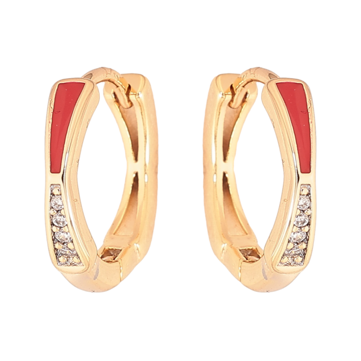 Серьги Xuping цвет Позолота 18К колечки "Узор с кристаллами и красной эмалью" фото №2