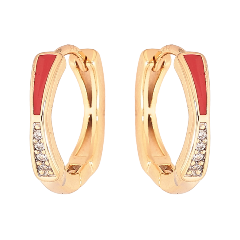 Сережки Xuping колір Позолота 18К колечка "Візерунок з кристалами і червоною емаллю" фото №1 Сережки Xuping колір Позолота 18К колечка "Візерунок з кристалами і червоною емаллю" фото №1
