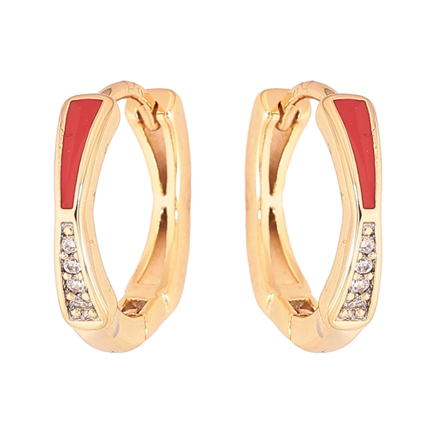 Серьги Xuping цвет Позолота 18К колечки "Узор с кристаллами и красной эмалью" фото №1