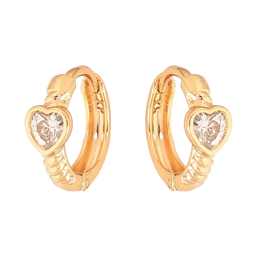 Серьги Xuping цвет Позолота 18К колечки "Сердечки с кристаллами" фото №1