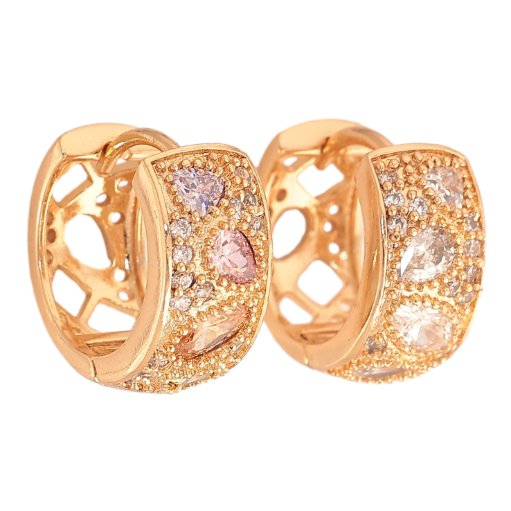 Серьги Xuping цвет Позолота 18К колечки "Узор с кристаллами" фото №21