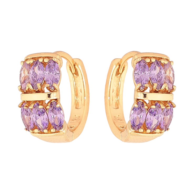 Сережки Xuping колір Позолота 18К колечка "Візерунок з бузковими кристалами" фото №25