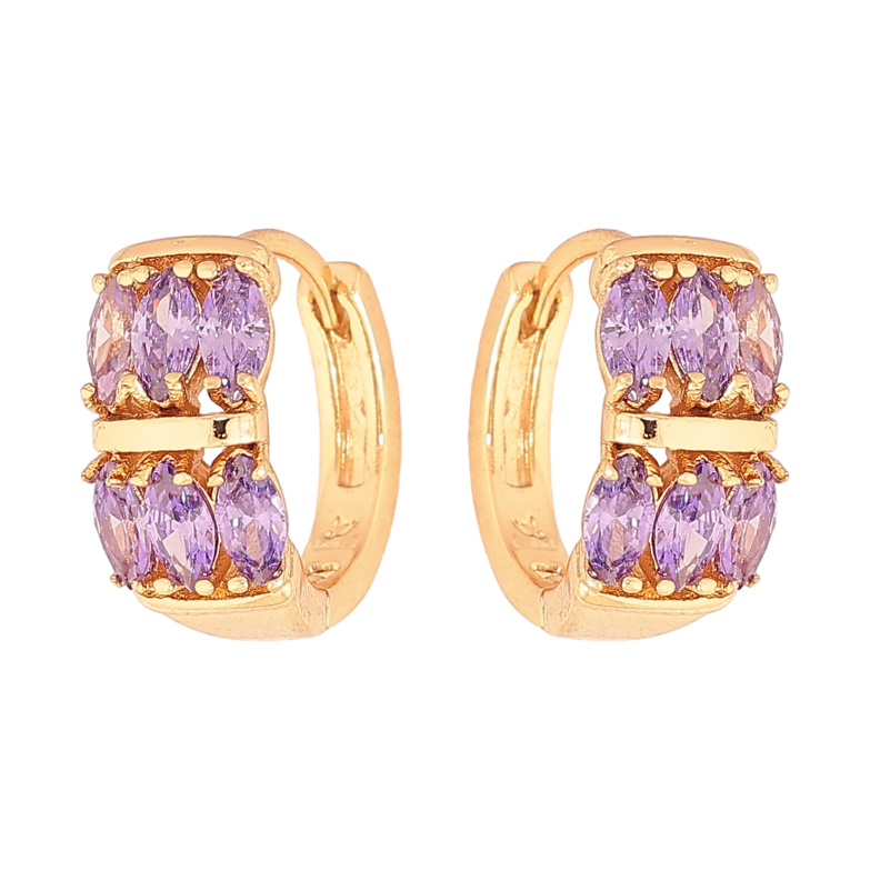 Сережки Xuping колір Позолота 18К колечка "Візерунок з бузковими кристалами" фото №1