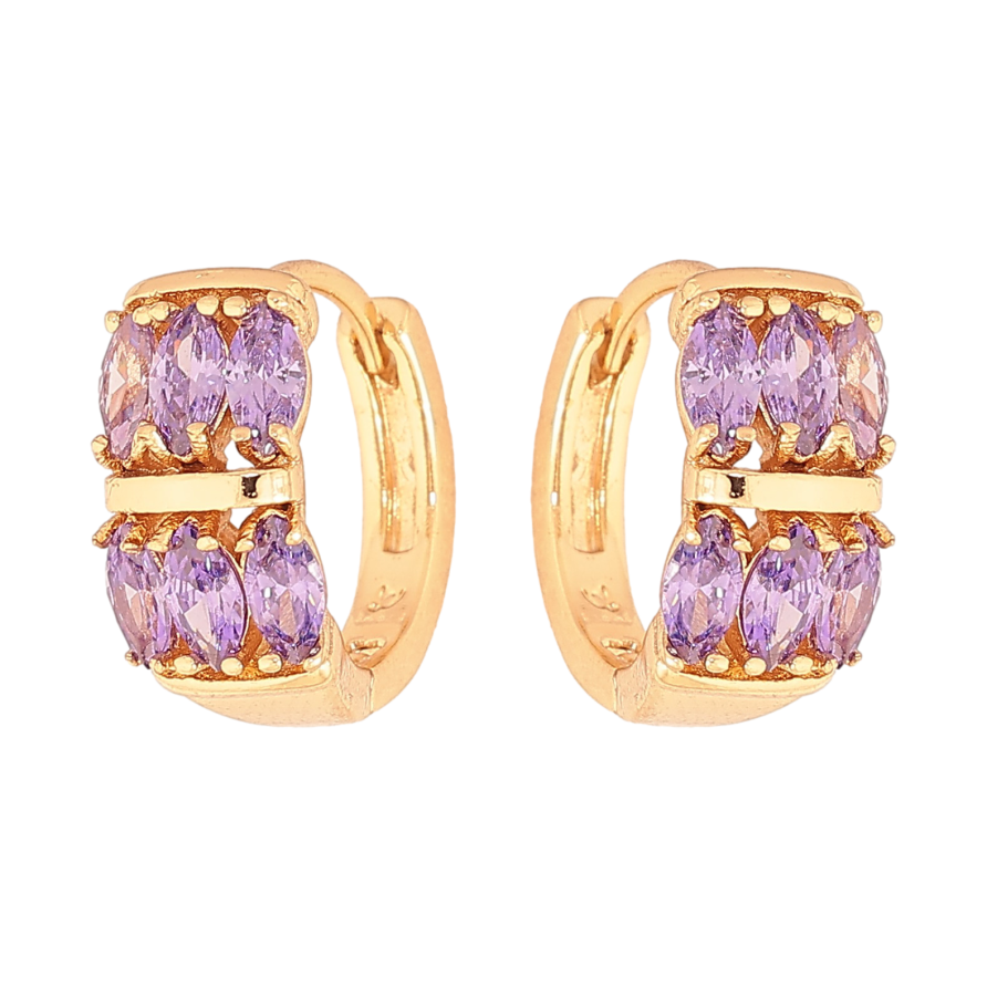 Серьги Xuping цвет Позолота 18К колечки "Узор с сиреневыми кристаллами" фото №1