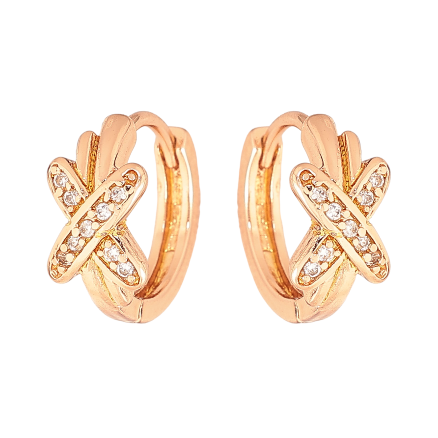 Сережки Xuping колір Позолота 18К колечка "Візерунок з кристалами" фото №1 Сережки Xuping колір Позолота 18К колечка "Візерунок з кристалами" фото №1