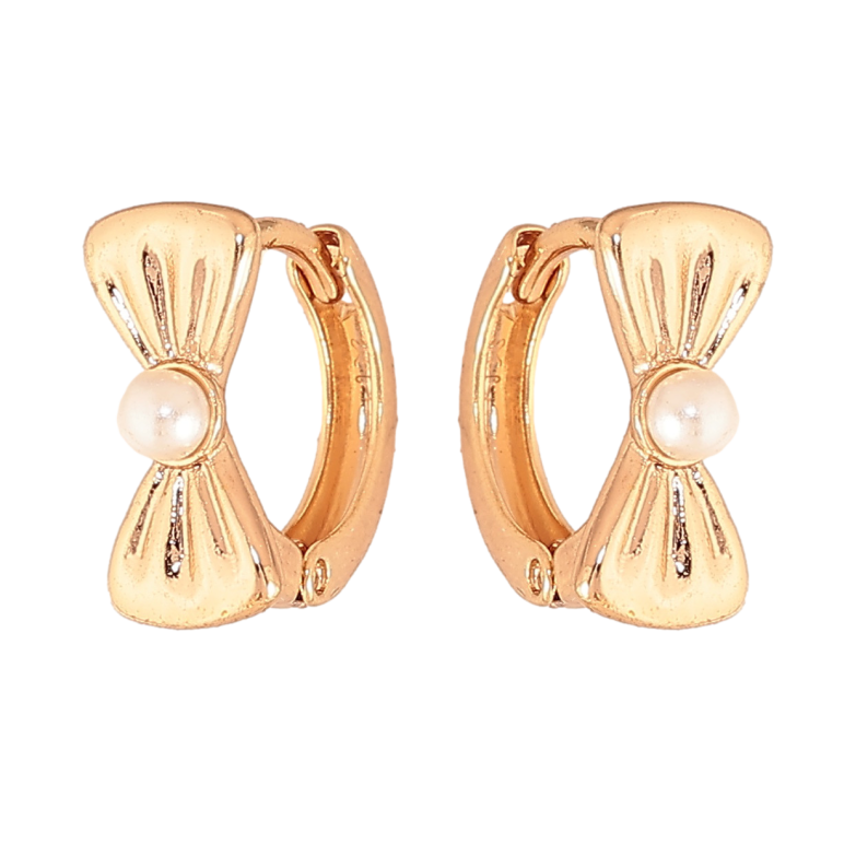 Сережки Xuping колір Позолота 18К колечка "Бантики з перлинами" фото №1