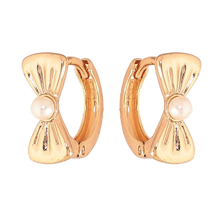 Сережки Xuping колір Позолота 18К колечка "Бантики з перлинами" фото №1