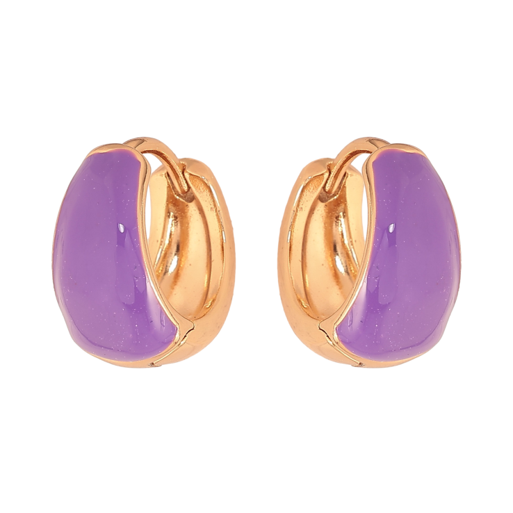 Серьги Xuping цвет Позолота 18К колечки "Узор сиреневой эмалью" фото №17