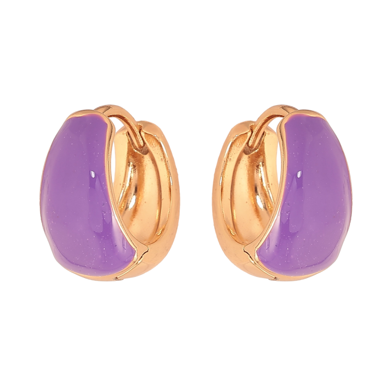 Серьги Xuping цвет Позолота 18К колечки "Узор сиреневой эмалью" фото №1