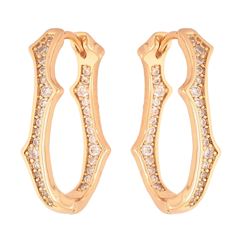 Сережки Xuping колір Позолота 18К колечка "Візерунок з кристалами" фото №1 Сережки Xuping колір Позолота 18К колечка "Візерунок з кристалами" фото №1