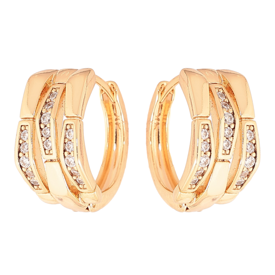 Серьги Xuping цвет Позолота 18К колечки "Узор с кристаллами" фото №1