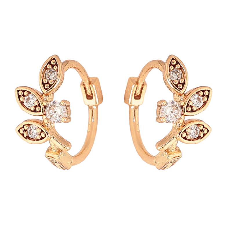 Серьги Xuping цвет Позолота 18К колечки "Веточки с кристаллами" фото №1