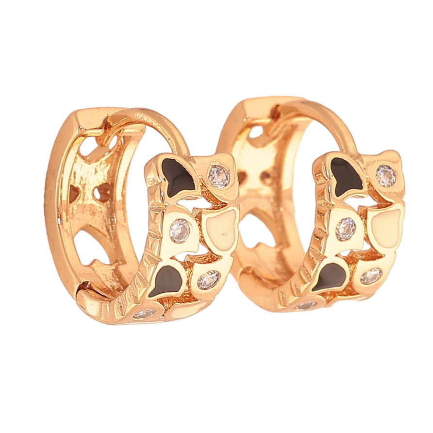 Серьги Xuping цвет Позолота 18К колечки "Узор с кристаллами и эмалью" на одну сторону фото №1