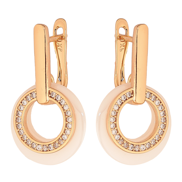 Серьги Xuping цвет Позолота 18К английський замок "Колечки с белой керамики и кристаллами" фото №22 Серьги Xuping цвет Позолота 18К английський замок "Колечки с белой керамики и кристаллами" фото №22