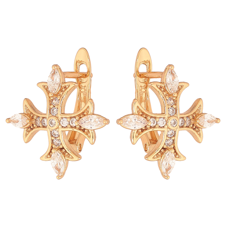 Серьги Xuping цвет Позолота 18К английский замок "Крестики с кристаллами" фото №21