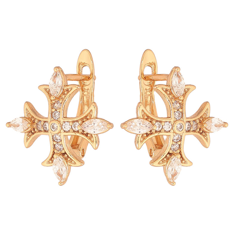 Сережки Xuping колір Позолота 18К англійський замок "Хрестики з кристалами" фото №1