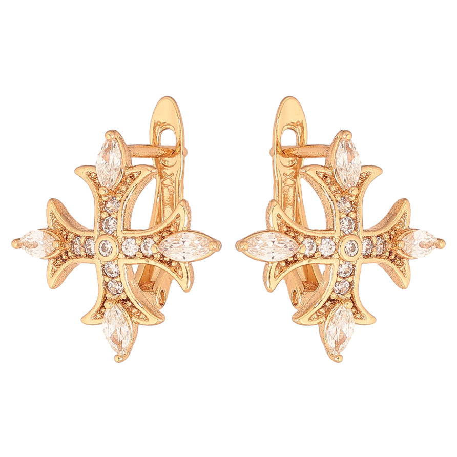 Сережки Xuping колір Позолота 18К англійський замок "Хрестики з кристалами" фото №1