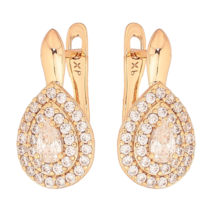 Серьги Xuping цвет Позолота 18К английський замок "Капельки с инкрустацией кристаллами" фото №2 Серьги Xuping цвет Позолота 18К английський замок "Капельки с инкрустацией кристаллами" фото №2