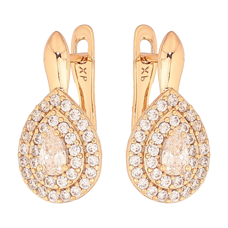 Серьги Xuping цвет Позолота 18К английський замок "Капельки с инкрустацией кристаллами" фото №1