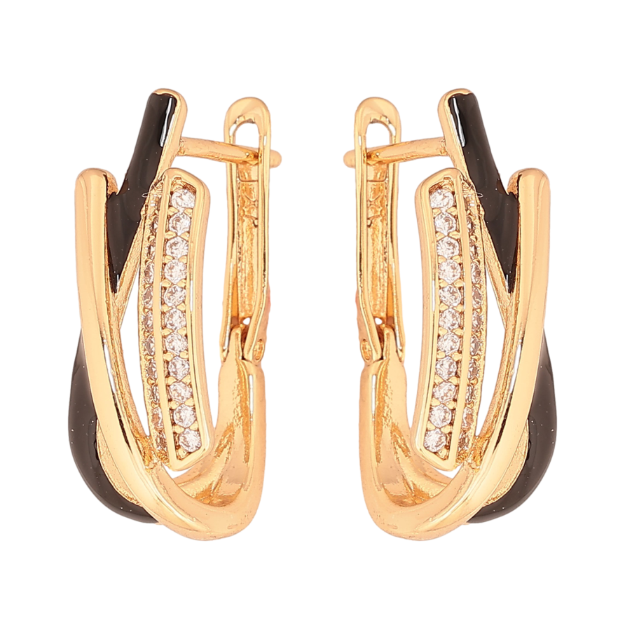 Серьги Xuping цвет Позолота 18К английський замок "Узор с кристаллами и черной эмалью" фото №1 Серьги Xuping цвет Позолота 18К английський замок "Узор с кристаллами и черной эмалью" фото №1