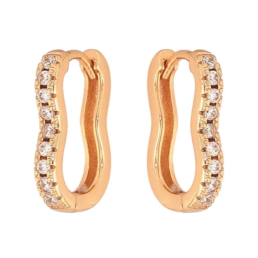 Сережки Xuping колір Позолота 18К колечка "Фігурні з кришталевими доріжками" фото №1 Сережки Xuping колір Позолота 18К колечка "Фігурні з кришталевими доріжками" фото №1