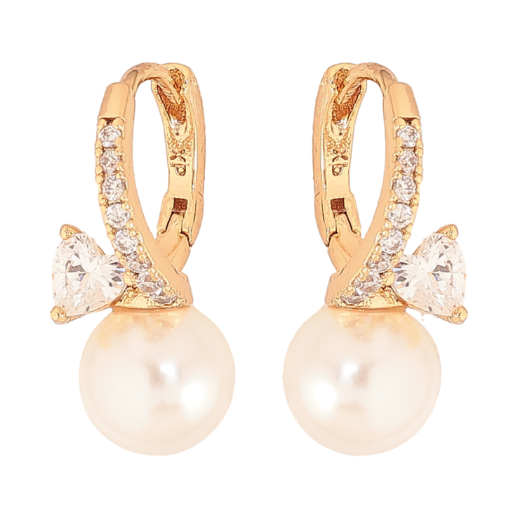 Серьги Xuping цвет Позолота 18К колечки "Узор с жемчужиной и кристальным сердечком" фото №4 Серьги Xuping цвет Позолота 18К колечки "Узор с жемчужиной и кристальным сердечком" фото №4