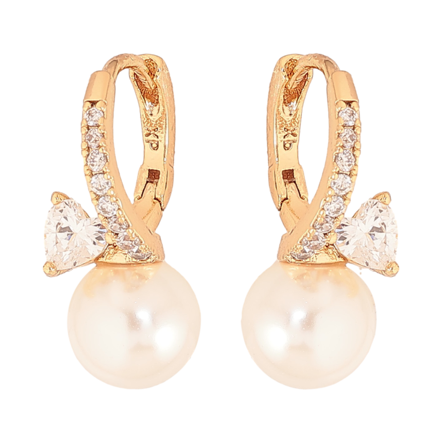 Серьги Xuping цвет Позолота 18К колечки "Узор с жемчужиной и кристальным сердечком" фото №1