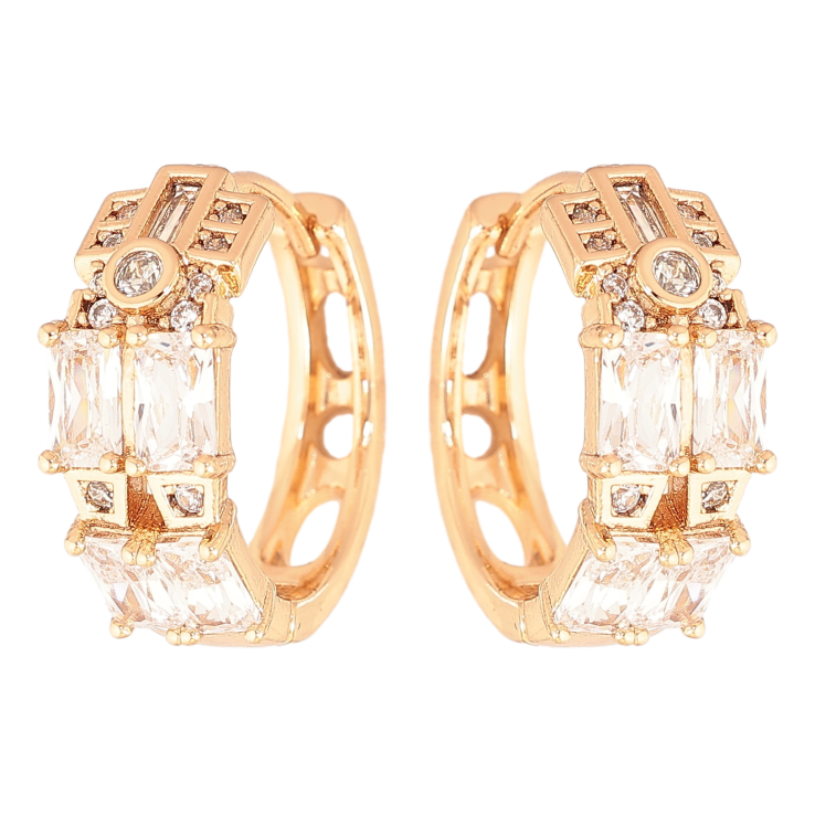 Серьги Xuping цвет Позолота 18К колечки "Узор с кристаллами" фото №21