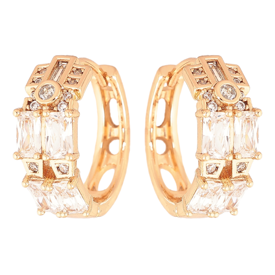 Сережки Xuping колір Позолота 18К колечка "Візерунок з кристалами" фото №1 Сережки Xuping колір Позолота 18К колечка "Візерунок з кристалами" фото №1