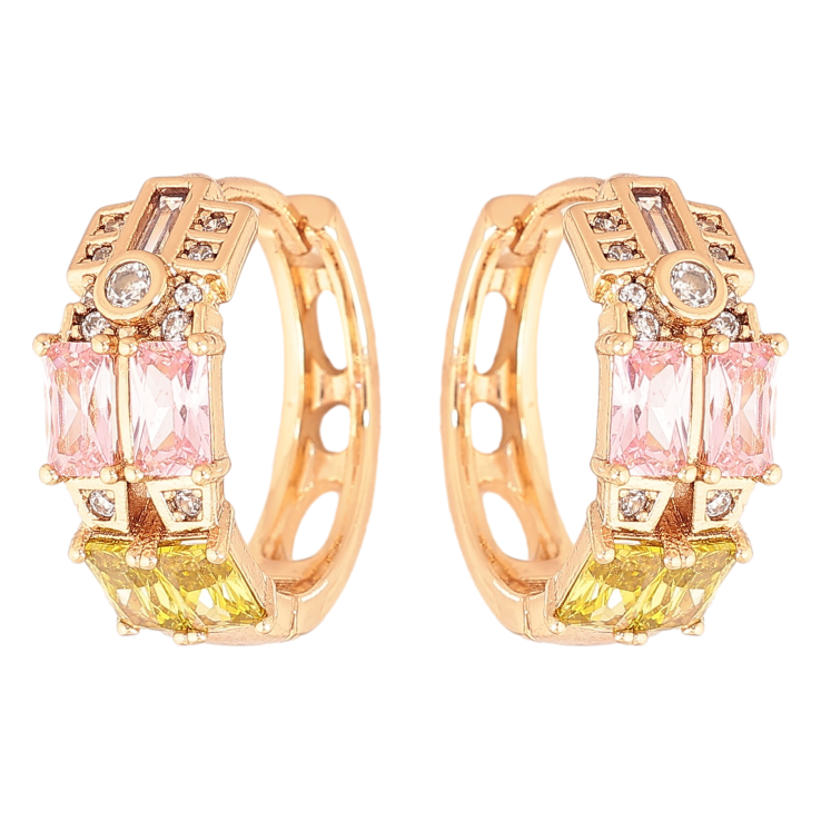 Серьги Xuping цвет Позолота 18К колечки "Узор с разноцветными кристаллами" фото №20