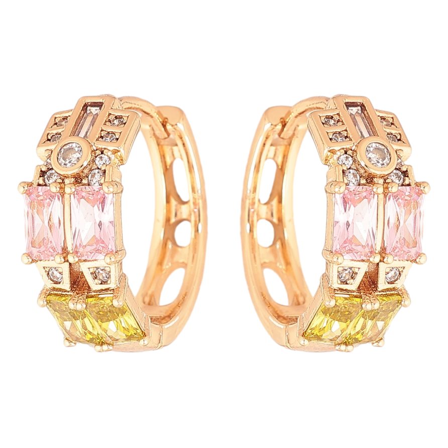 Серьги Xuping цвет Позолота 18К колечки "Узор с разноцветными кристаллами" фото №1 Серьги Xuping цвет Позолота 18К колечки "Узор с разноцветными кристаллами" фото №1
