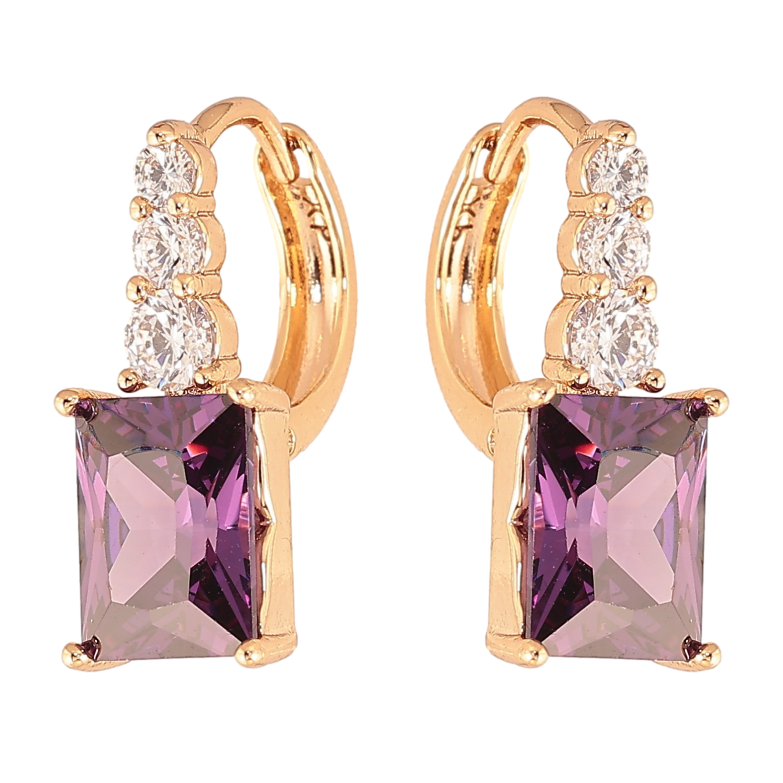 Серьги Xuping цвет Позолота 18K колечки "Узор с сиреневыми кристаллами"  фото №1