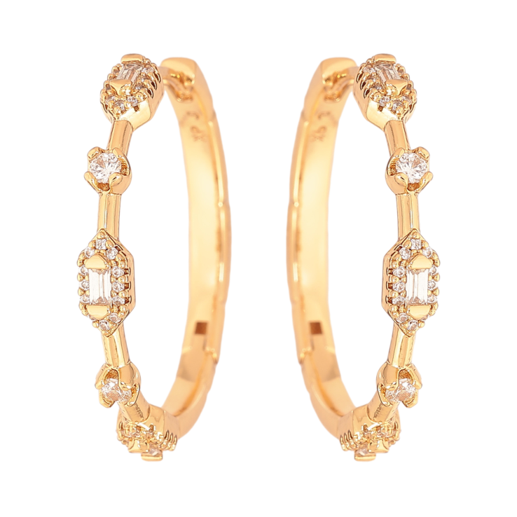 Серьги Xuping цвет Позолота 18К колечки "Узор с кристаллами" фото №21