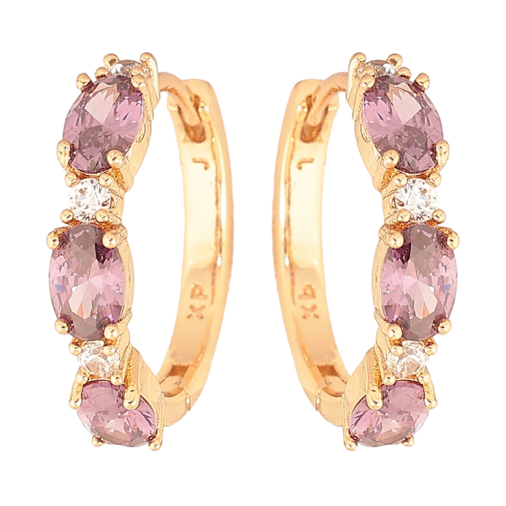 Сережки Xuping колір Позолота 18K колечка "Візерунок з бузковими кристалами" фото №14 Сережки Xuping колір Позолота 18K колечка "Візерунок з бузковими кристалами" фото №14