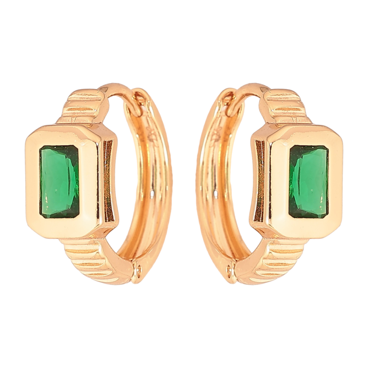 Серьги Xuping цвет Позолота 18К колечки "Вставка зеленый кристалл" фото №15