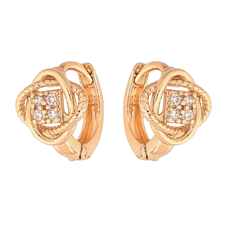 Серьги Xuping цвет Позолота 18К колечки "Цветочки с кристаллами" фото №1