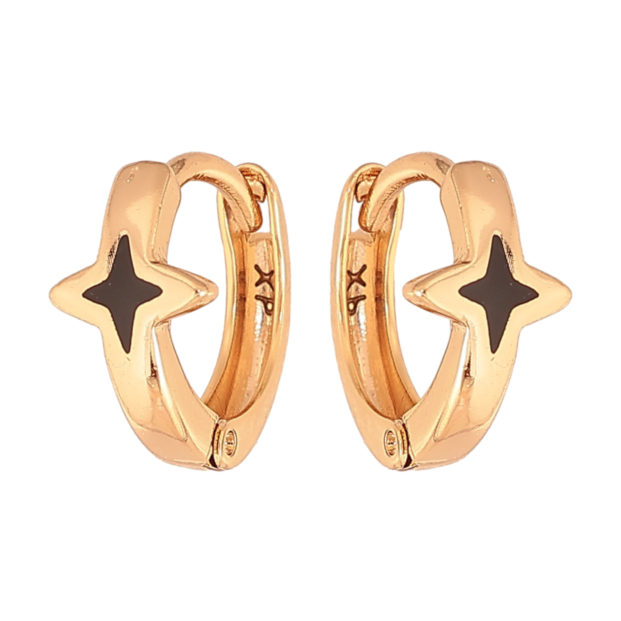 Сережки Xuping колір Позолота 18К колечка "Зірки з чорною емаллю" фото №1