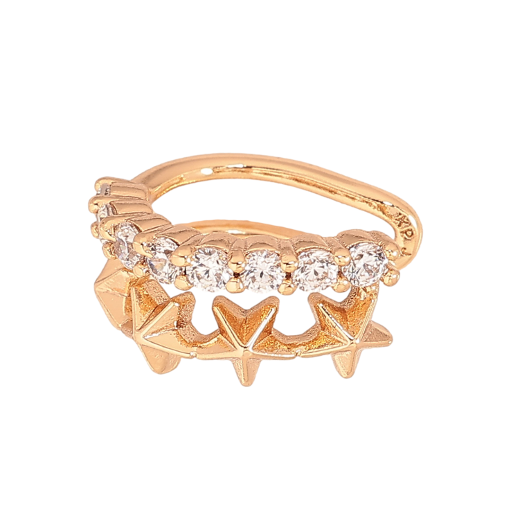 Сережки Xuping колір Позолота 18К моно-каффа "Доріжка кристалів з зірочками" (1шт) фото №10