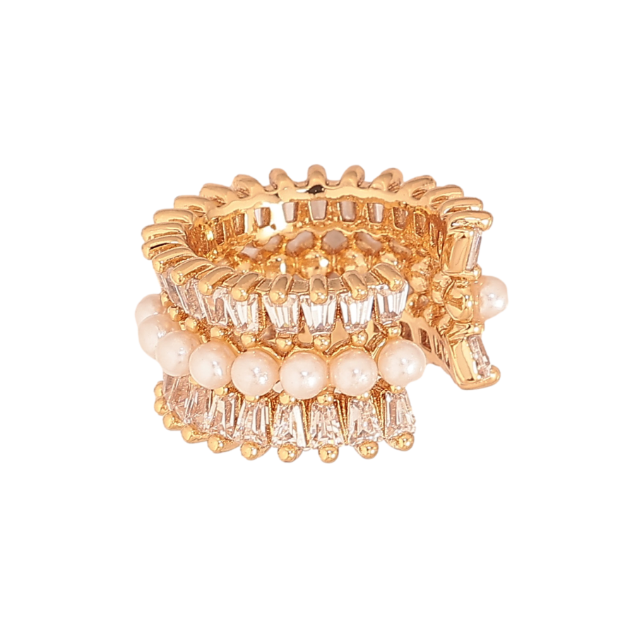 Серьги Xuping цвет Позолота 18K моно-каффа "Узор с кристаллами и жемчужинами" фото №1