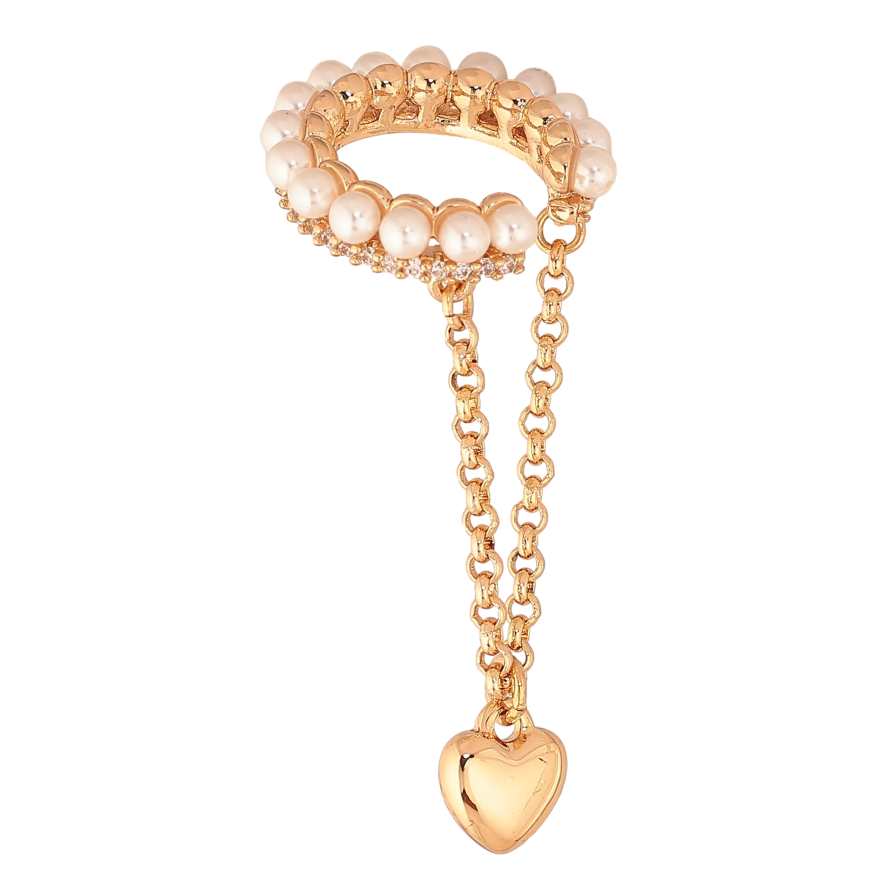 Сережки Xuping колір Позолота 18K моно-каффа "Доріжка перлин з підвіскою сердечко" фото №1 Сережки Xuping колір Позолота 18K моно-каффа "Доріжка перлин з підвіскою сердечко" фото №1