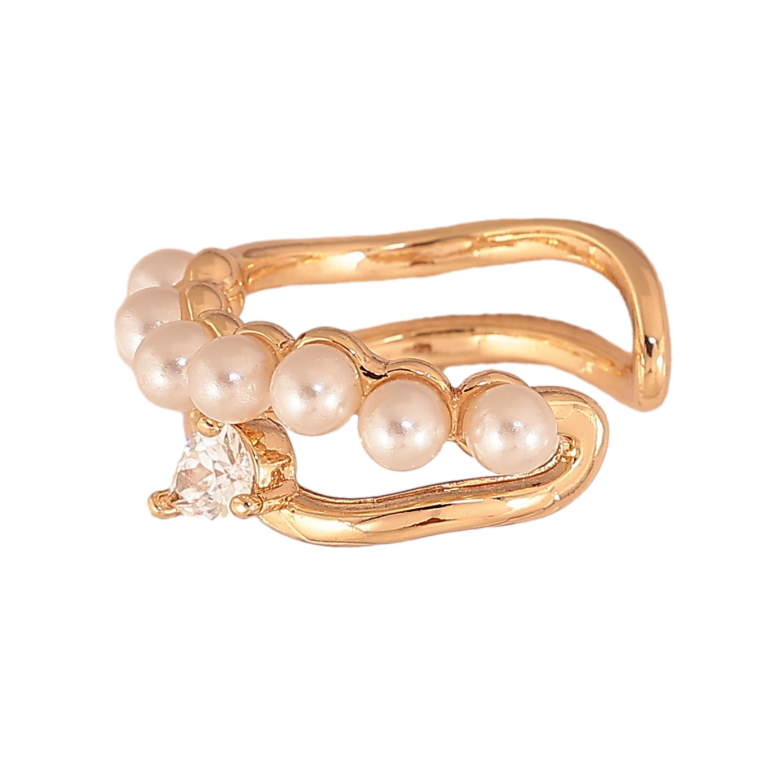 Серьги Xuping цвет Позолота 18K моно-каффа "Узор с кристаллом и жемчужинами" фото №1