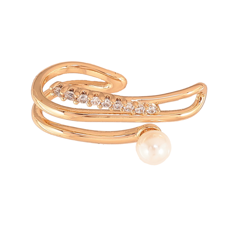 Сережки Xuping колір Позолота 18K моно-каффа "Візерунок з кристалами і перлиною" фото №10 Сережки Xuping колір Позолота 18K моно-каффа "Візерунок з кристалами і перлиною" фото №10