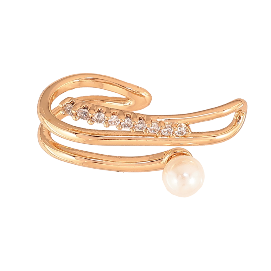 Серьги Xuping цвет Позолота 18K моно-каффа "Узор с кристаллами и жемчужиной" фото №1